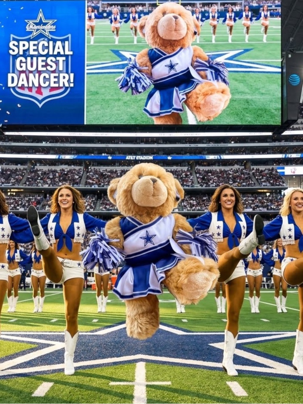 Vintage Build-A-Bear NFL Dallas Cowboys Cheerleader Bear Plush Outfit Pom Poms